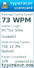 Scorecard for user xuaain