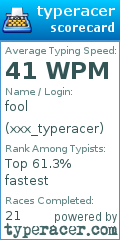 Scorecard for user xxx_typeracer