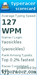 Scorecard for user yaosickles