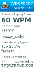 Scorecard for user yazzy_sally