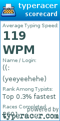 Scorecard for user yeeyeehehe