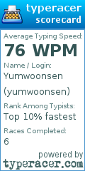 Scorecard for user yumwoonsen