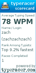Scorecard for user zachzachzach