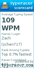 Scorecard for user zchen717