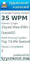 Scorecard for user zeyad2