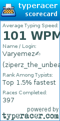 Scorecard for user ziperz_the_unbeaten