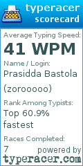 Scorecard for user zorooooo